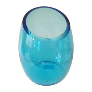 Vintage Peacock Blue Glass Vase Slanted Cup Votive Candle Holder Raw Edge Modern